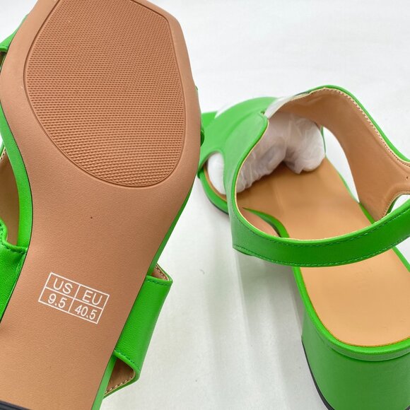 Green Matte Square Peep Toe Block Heel Slingback Sandal Chunky Heel Sandals - Picture 6 of 9
